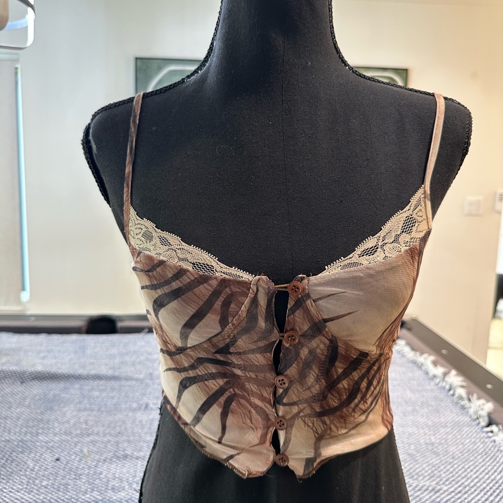 Elegant Lace Trimmed Brown Camisole